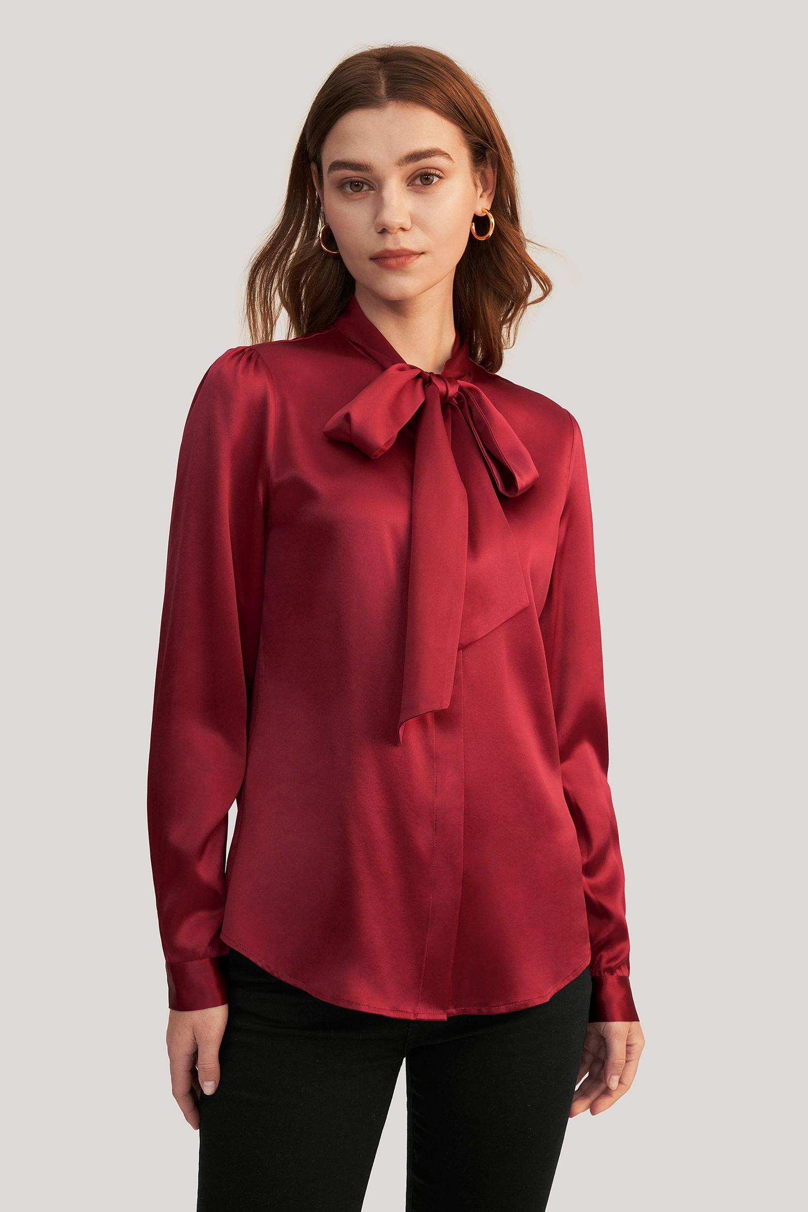 Women Bow-tie Neck Silk Blouse Product Image