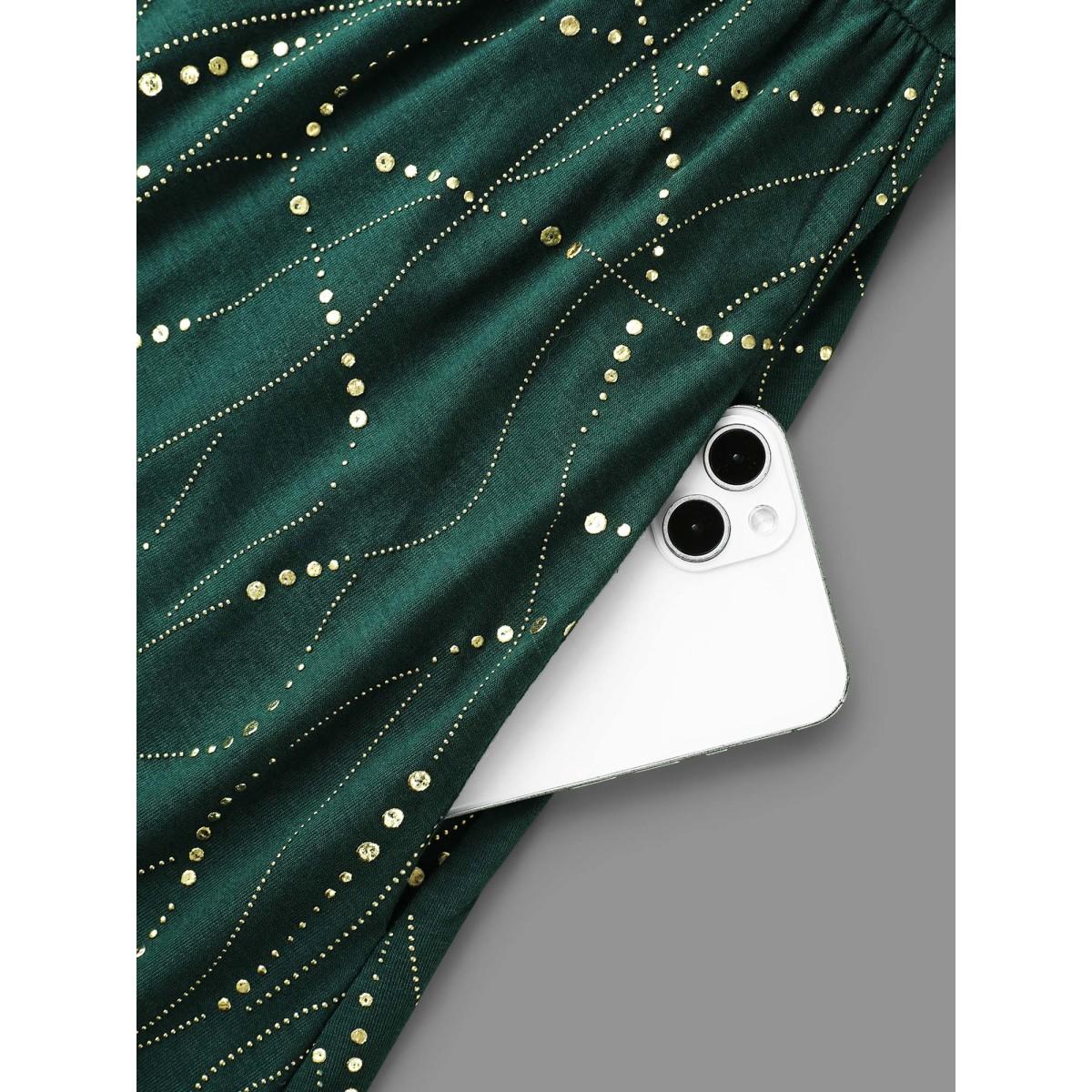 Plus Size Glitter Crew Neck Waist-Cinched Dress Truegreen Women Cocktail Texture Party Curvy Bloomchic 28/5X Product Image