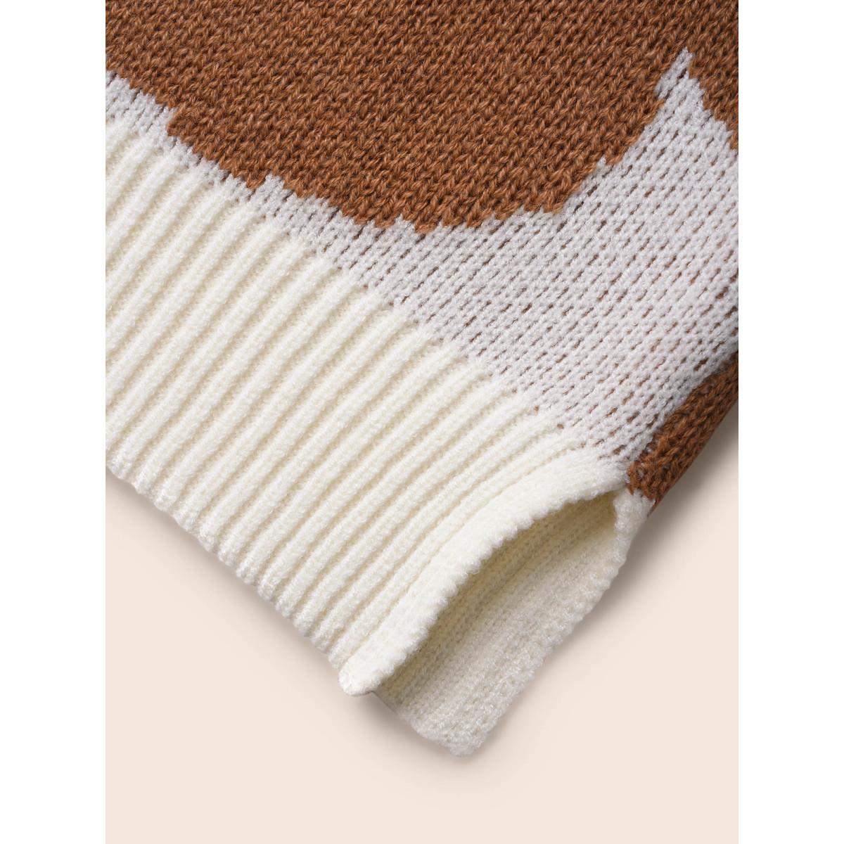 Plus Size Floral Jacquard Drop Shoulder Sleeve Pullover Apricot Women Casual Loose Long Sleeve Round Neck Everyday Pullovers BloomChic 14-16/1X Product Image