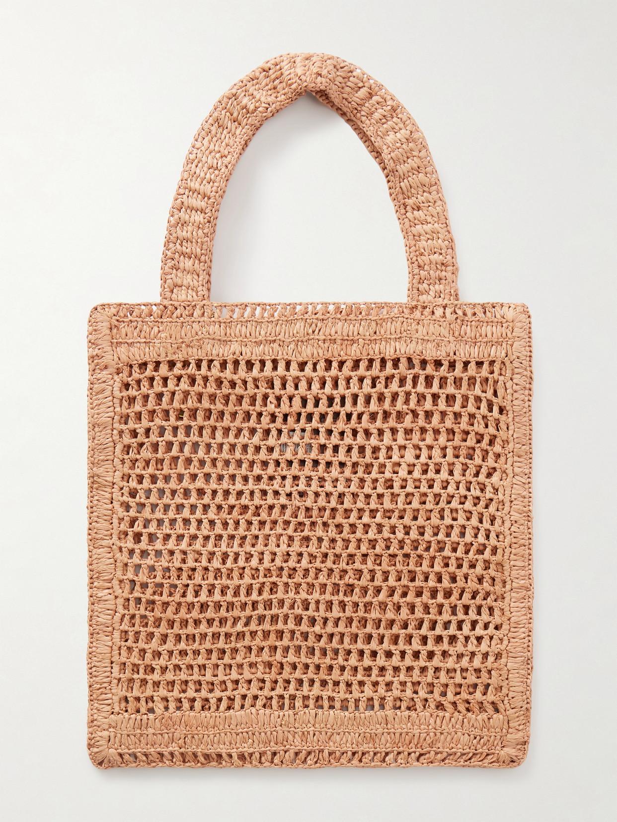 CHLOÉ Summer Banana Embellished Crocheted Embroidered Faux Raffia Tote In Beige Product Image