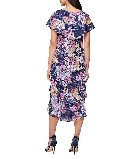 Ignite Evenings Floral Print Tiered Midi Shift Dress Product Image