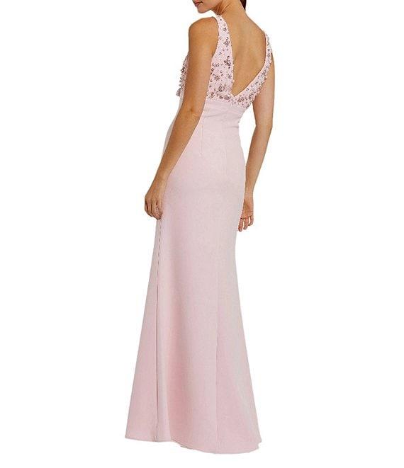 Mac Duggal V-Neck Beaded Bodice Crepe Aline Gown Product Image