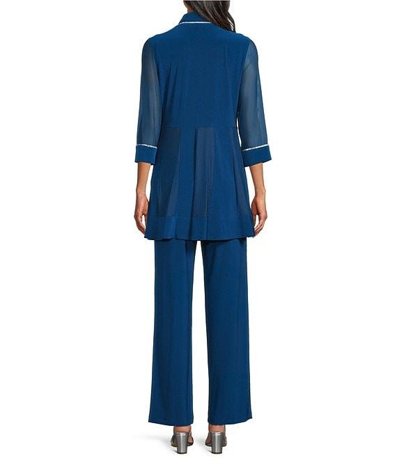 R & M Richards ITY Mesh 3/4 Sleeve Crew Neck Straight Leg 2-Piece Pant Set Product Image