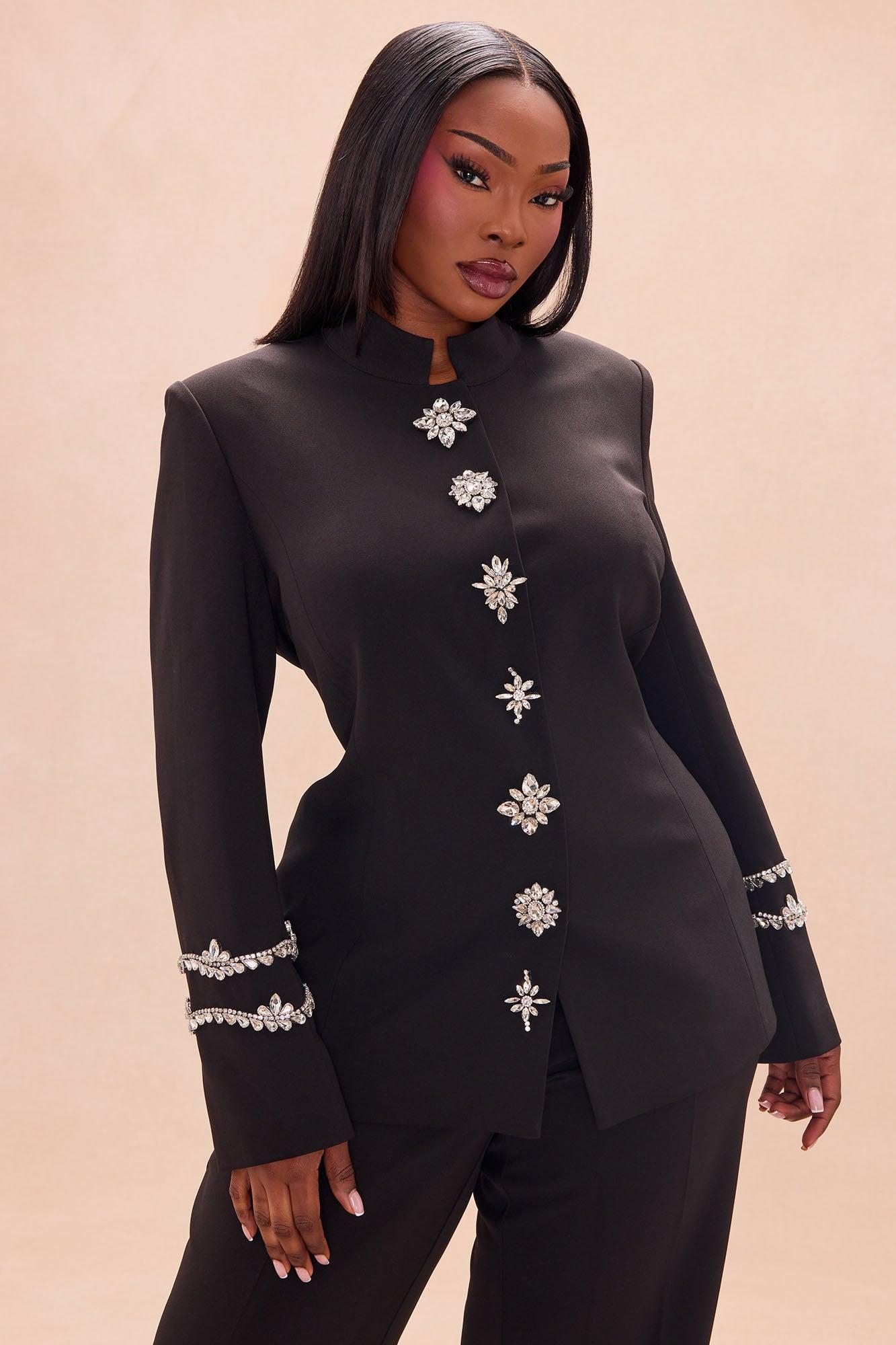 Billie Rhinestone Pant Set - Black Female Product Image