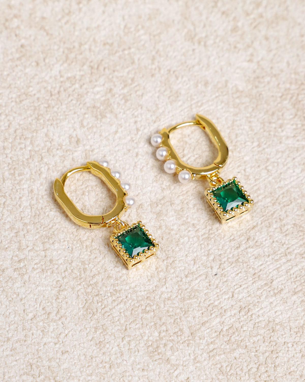 Green Metal Pearl Earrings Product Image