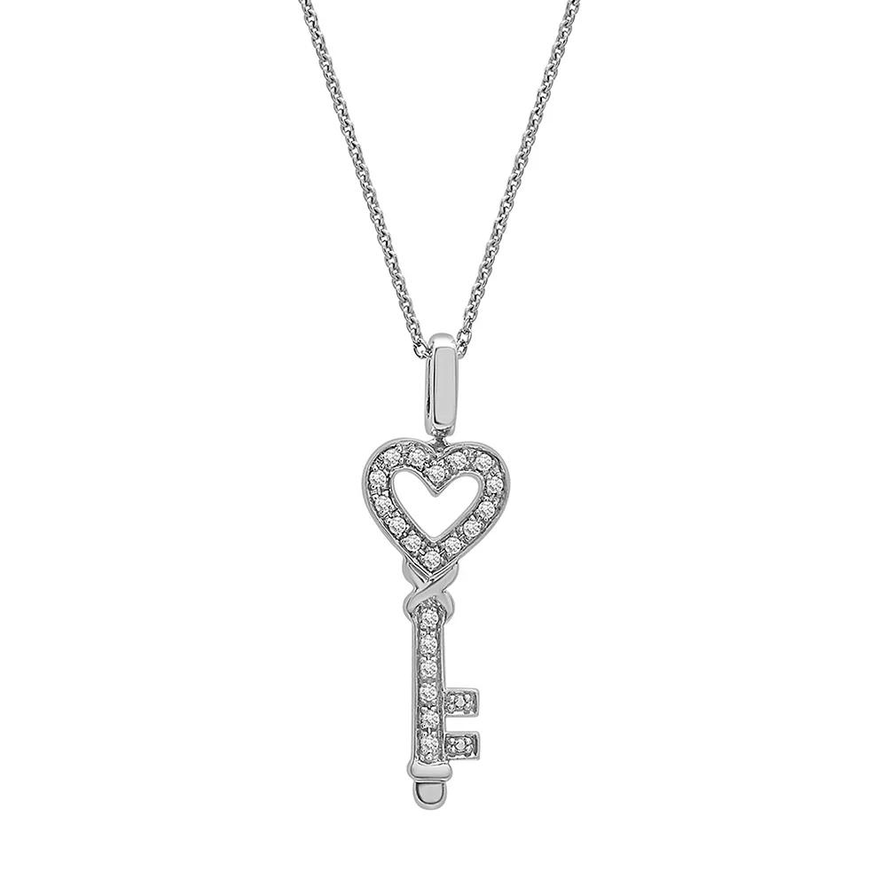 Sterling Silver 1/5 Carat T.W. Black & White Diamond Heart Key Reversible Pendant Necklace, Women's, Size: 18" Product Image