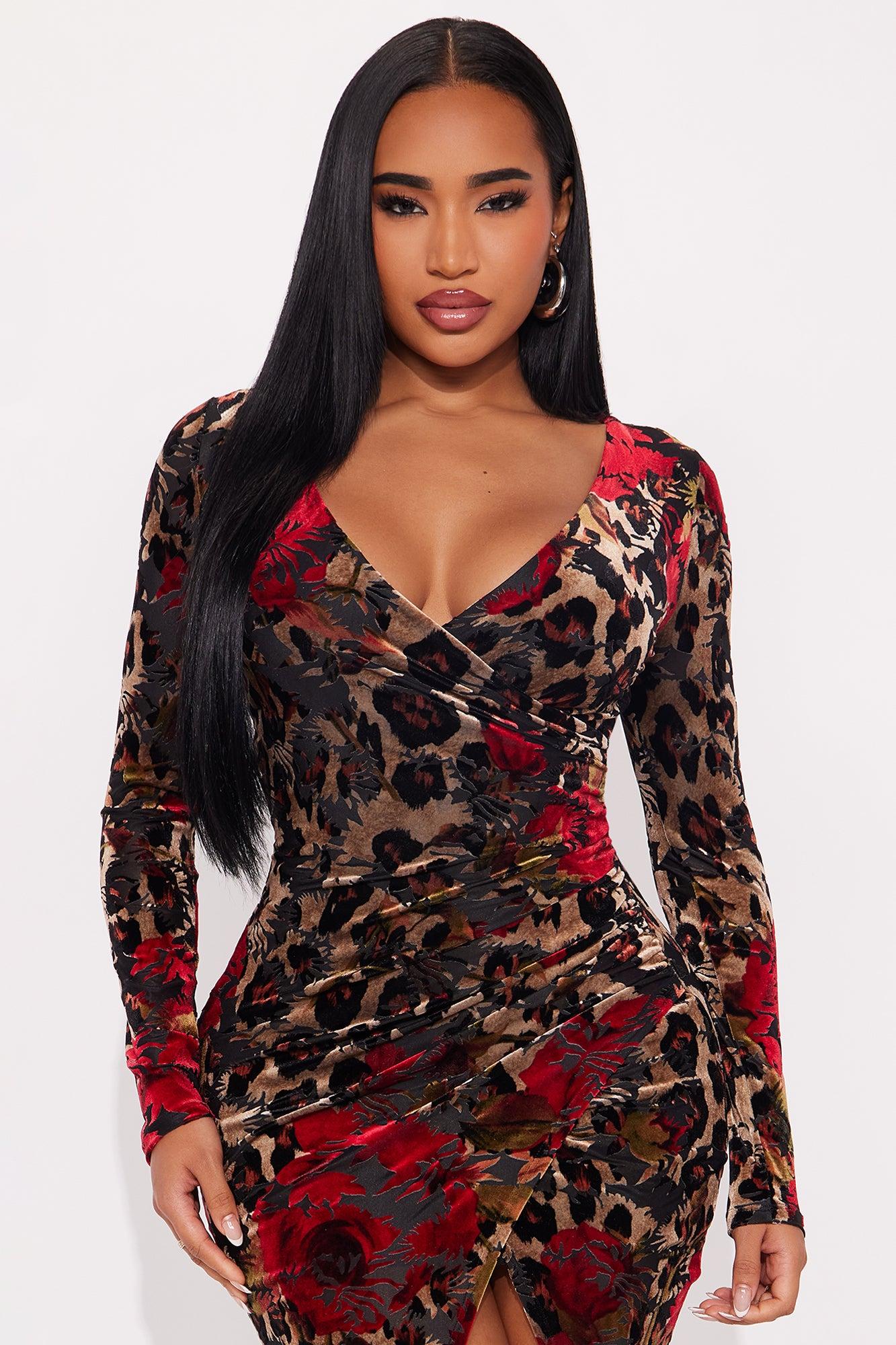 Collette Velvet Long Sleeve Midi Dress - Brown/combo Female Product Image