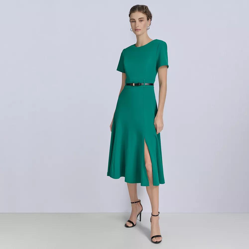 Women's Andrew Marc Short Sleeve Belted Midi Dress, Size: 4, Meadow Product Image