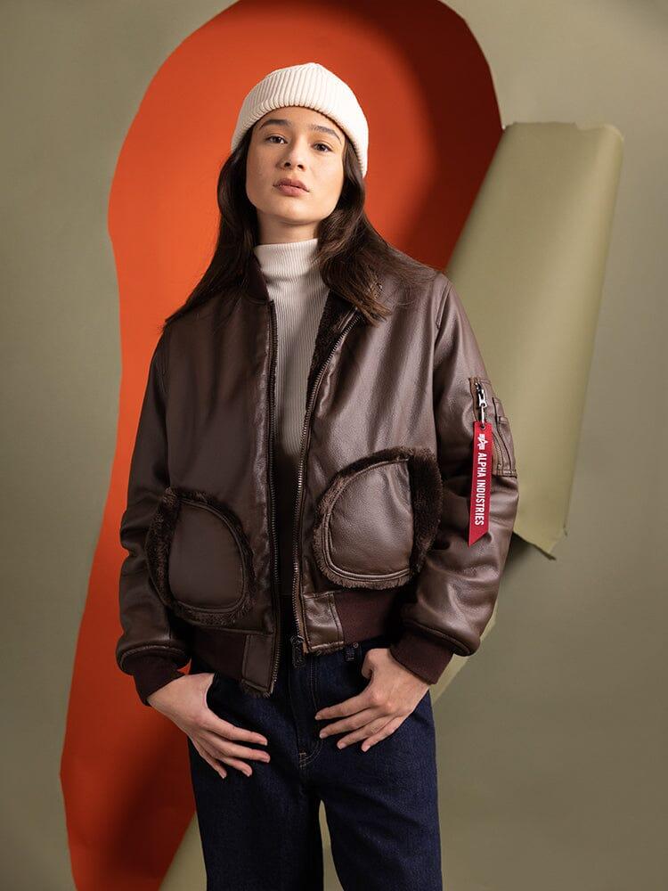 WOMEN'S REVERSIBLE FAUX LEATHER MA-1 BOMBER JACKET Product Image