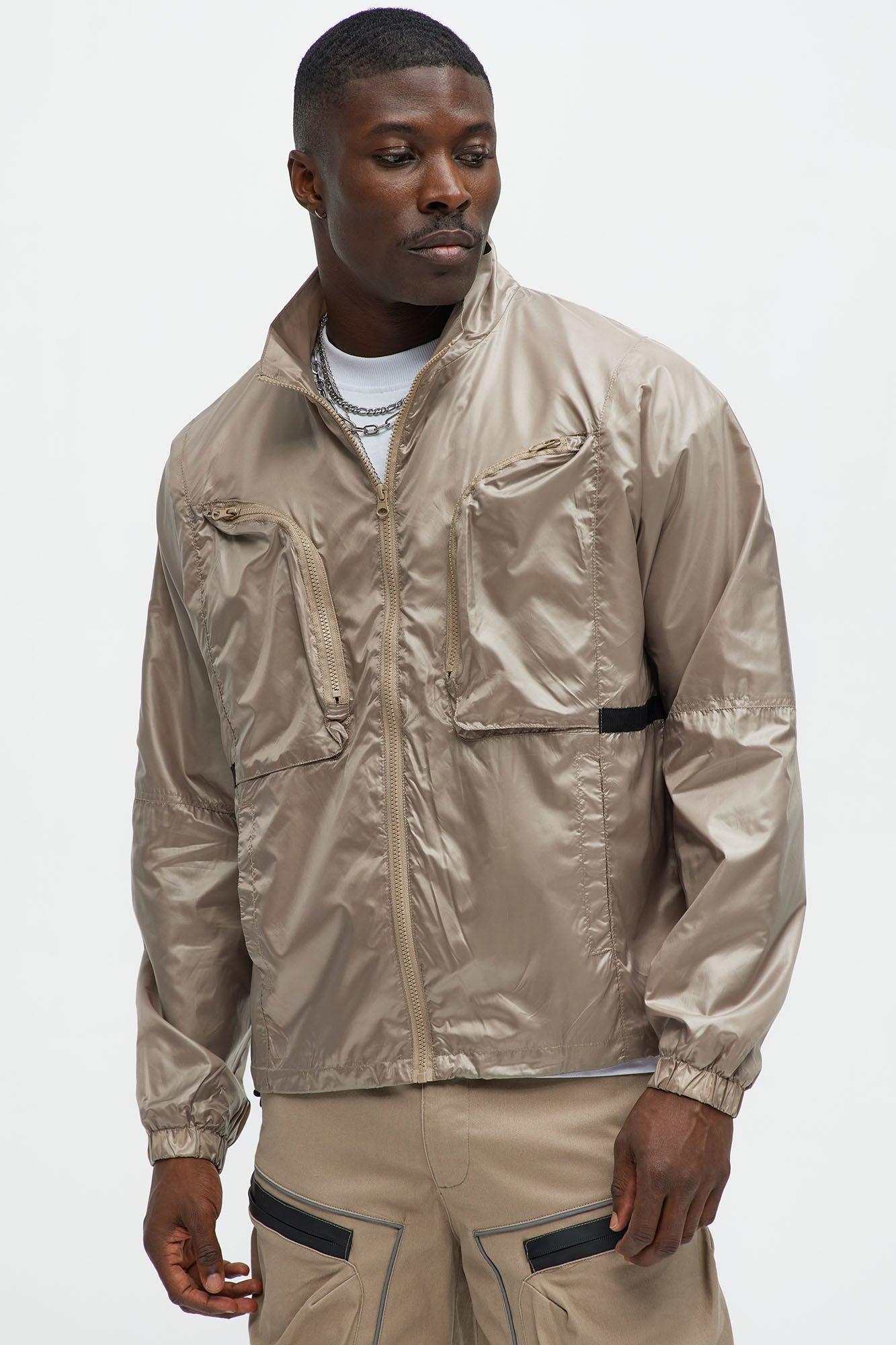 Winston Zip-Up Nylon Jacket - Khaki Product Image