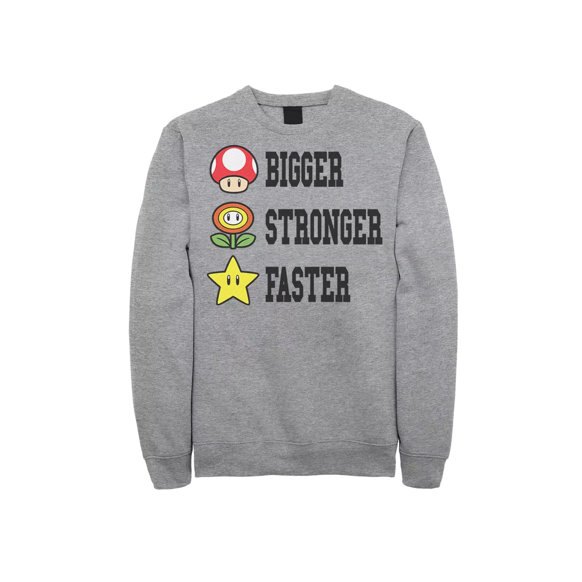 Men's Nintendo Super Mario Bigger Faster Stronger Sweatshirt, Size: Large, Athletic Grey Product Image