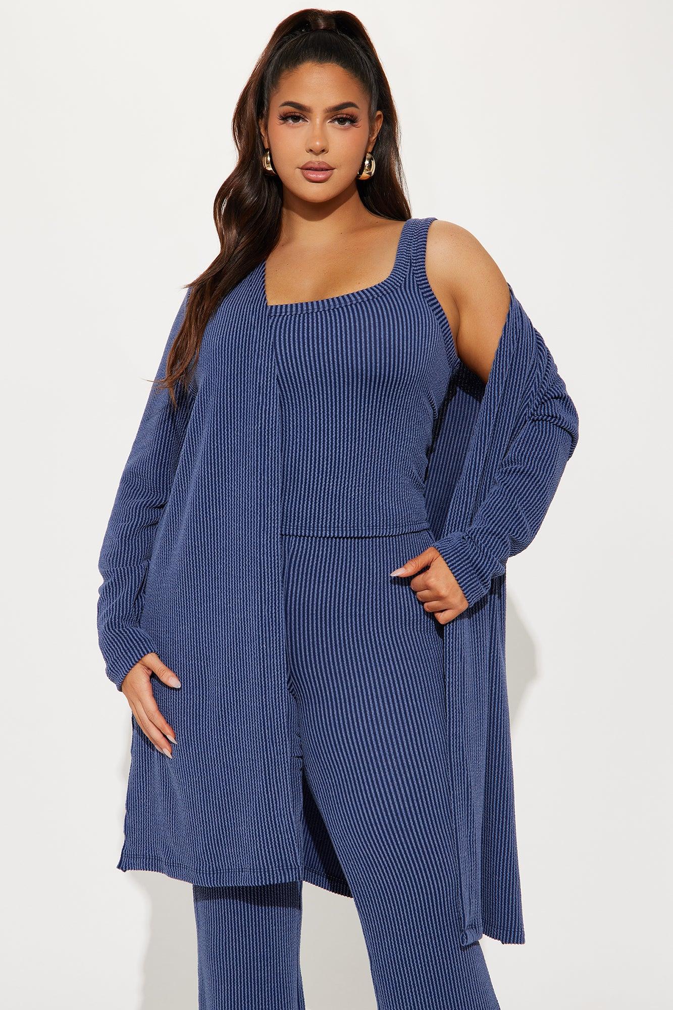 Weekend Vibe Ribbed 3 Piece Pant Set - Navy Product Image