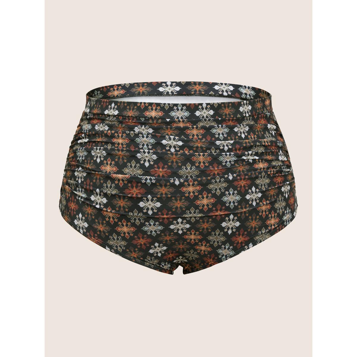 Plus Size Bandana Print Gathered High Rise Swim Bottom Women's Swimwear Black Beach Non High stretch Skinny High Rise Curve Swim Bottoms BloomChic 14-16/1X Product Image