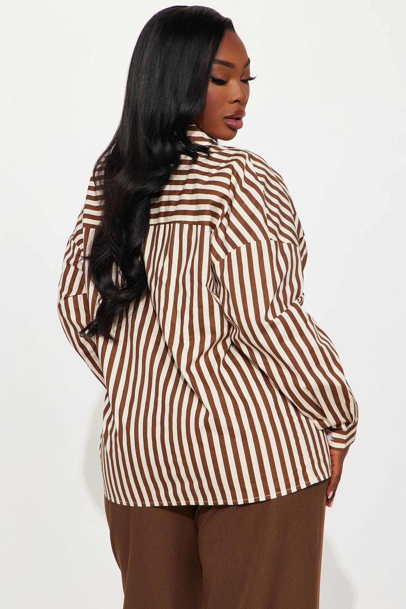 Between The Stripes Poplin Shirt - Brown/combo Female Product Image