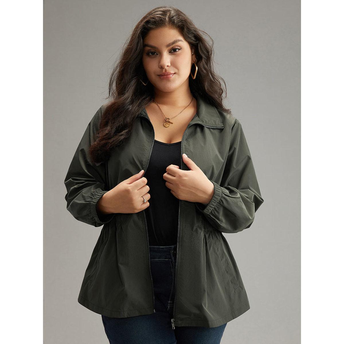 Plus Size Wind-Resistant Waistline Inside Zipper Fly Windbreaker Women DimGray Elastic cuffs Pocket Everyday Jackets BloomChic 18-20/2X Product Image