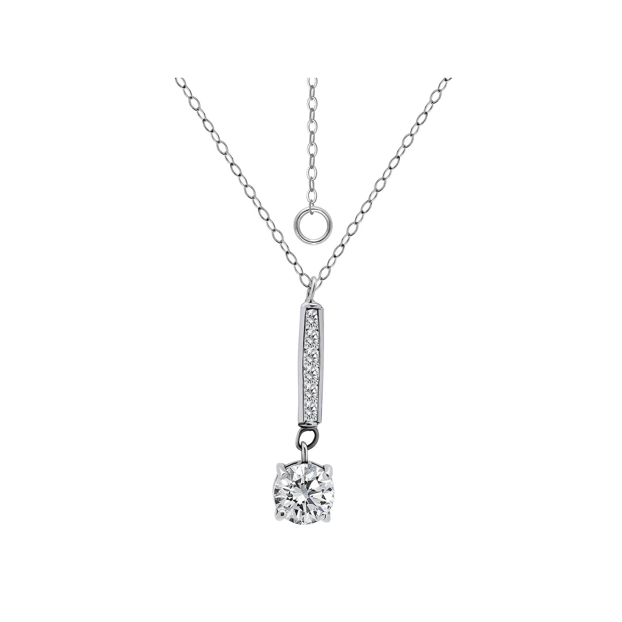 Aleure Precioso Sterling Silver Pave Cubic Zirconia Bar Pendant Necklace, Women's, Size: 16-18" ADJ Product Image