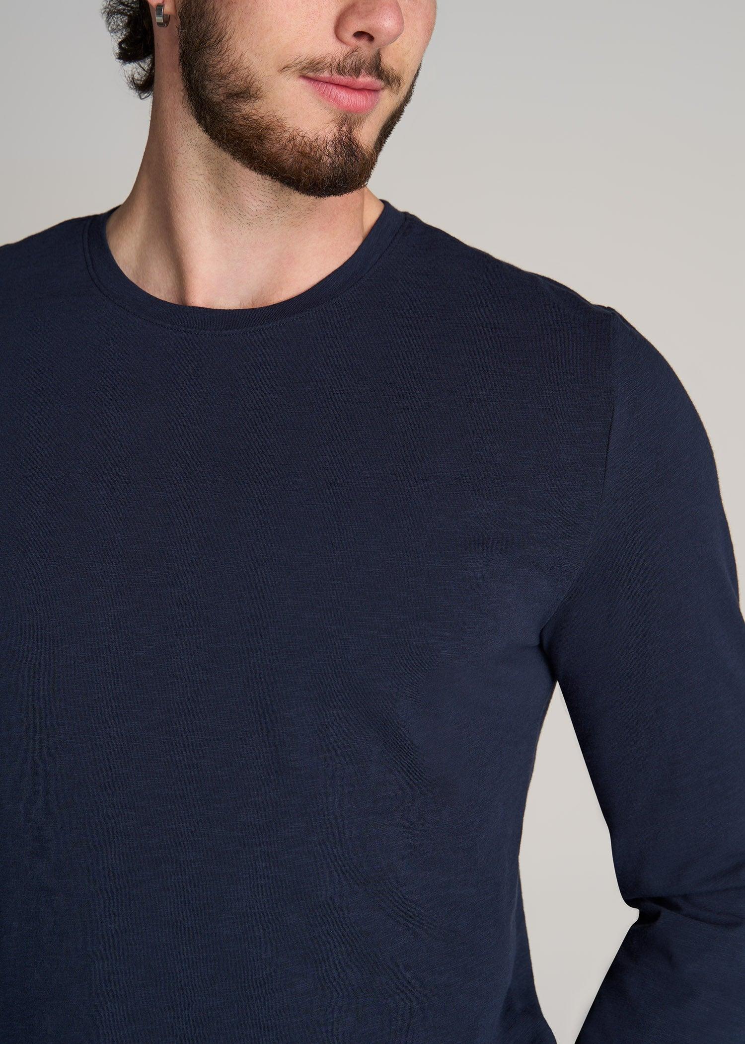 Slub Long Sleeve Scoop Tee for Tall Men in Evening Blue Male Product Image
