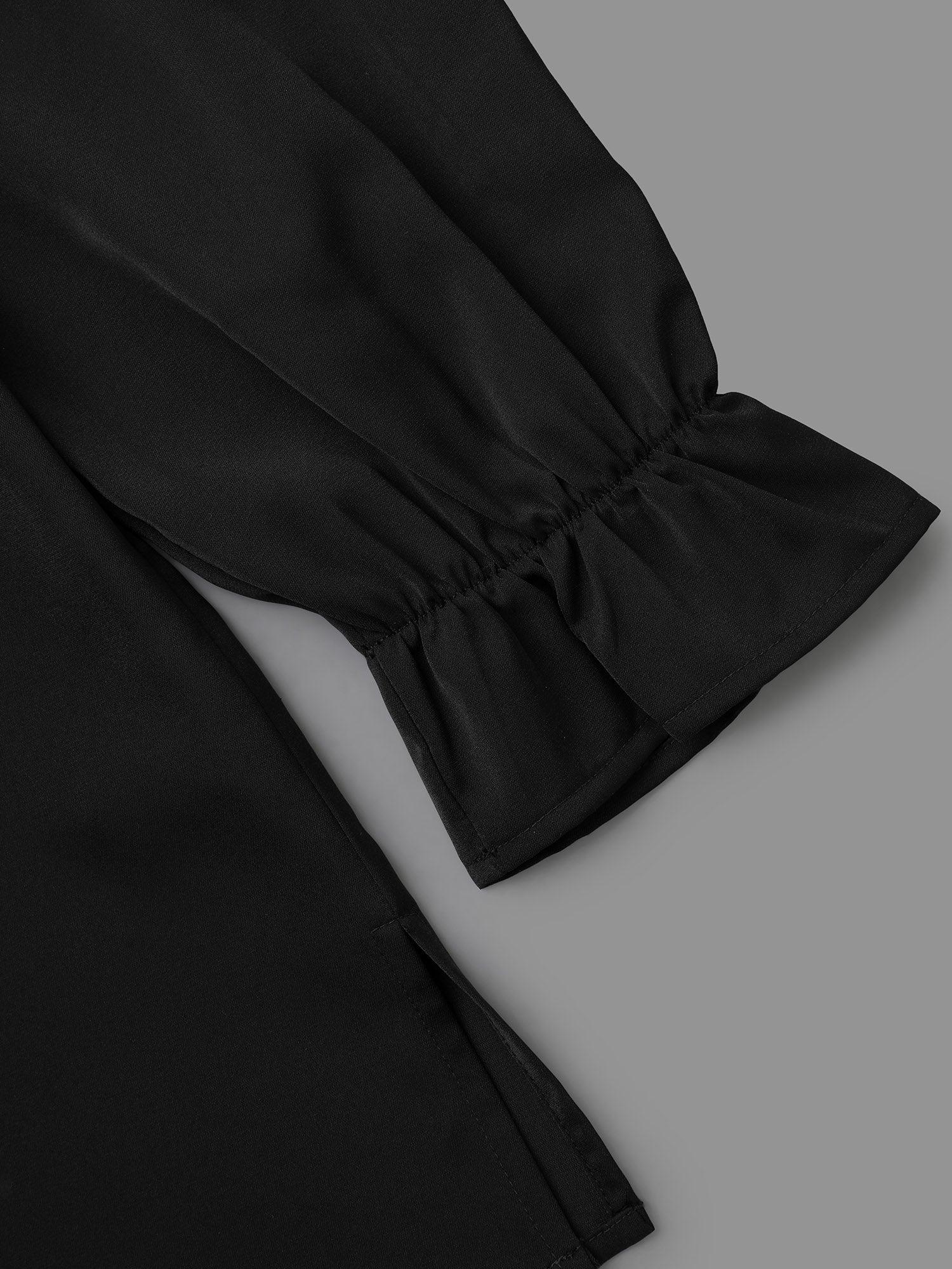 Notched Collar Pleated Lantern Sleeve Blouse Female Product Image