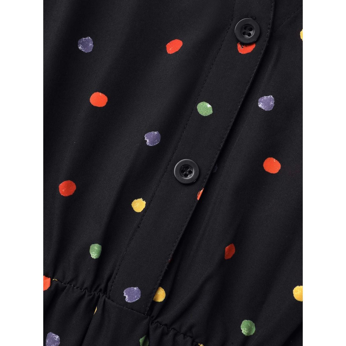 Plus Size Shirt Collar Colored Polka Dot Dress Black Women Elegant Button Shirt collar Long Sleeve Curvy BloomChic 22-24/3X Product Image