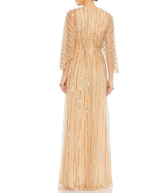 Mac Duggal Beaded Stripe 3/4 Kimono Sleeve V-Neck Gown Product Image