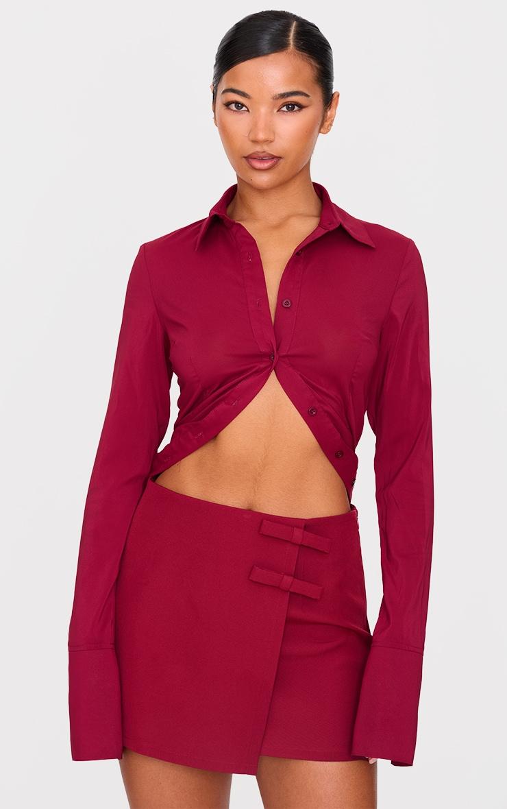 Burgundy Bow Detail Wrap over Skort Product Image