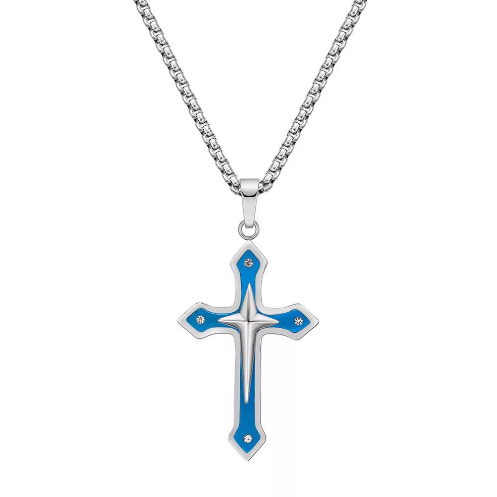 LYNX Men's Blue Ion-Plated Stainless Steel Cross Pendant Necklace, Size: 24", Two Tone Product Image