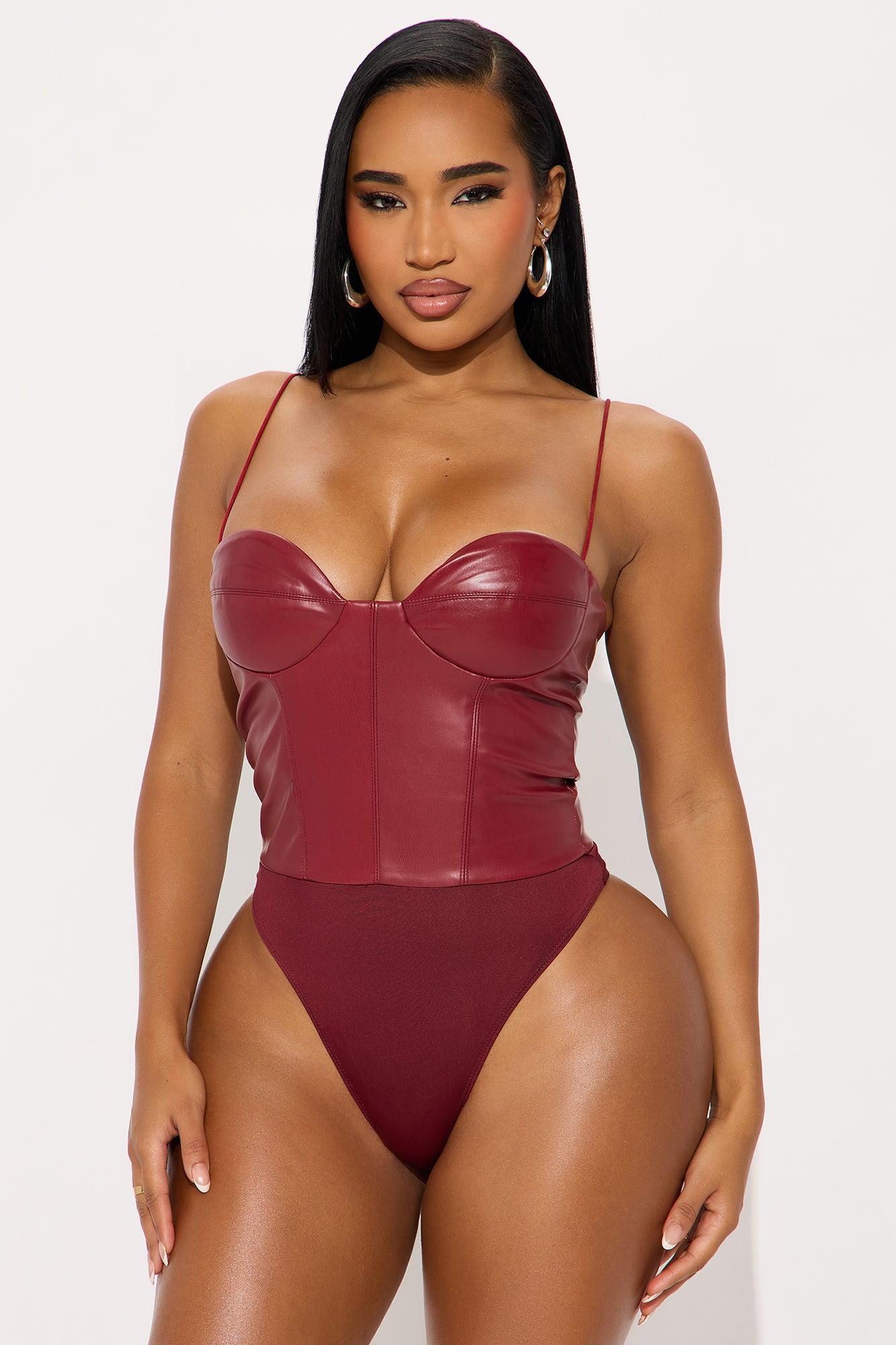 Lovers Rock Faux Leather Bodysuit - Burgundy Female Product Image