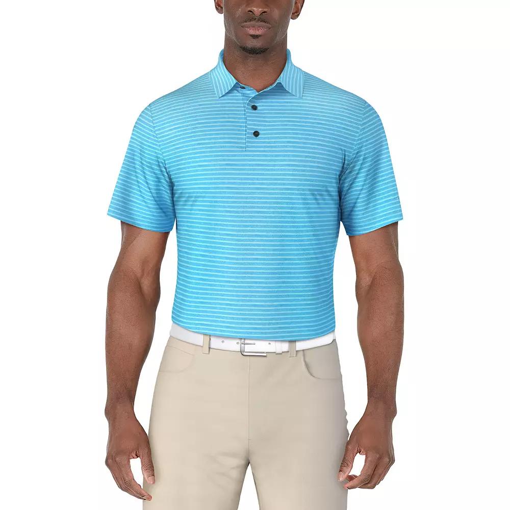 Men's Grand Slam Heather Feeder Stripe Golf Polo, Size: Medium, Cyan Blue Grey Product Image