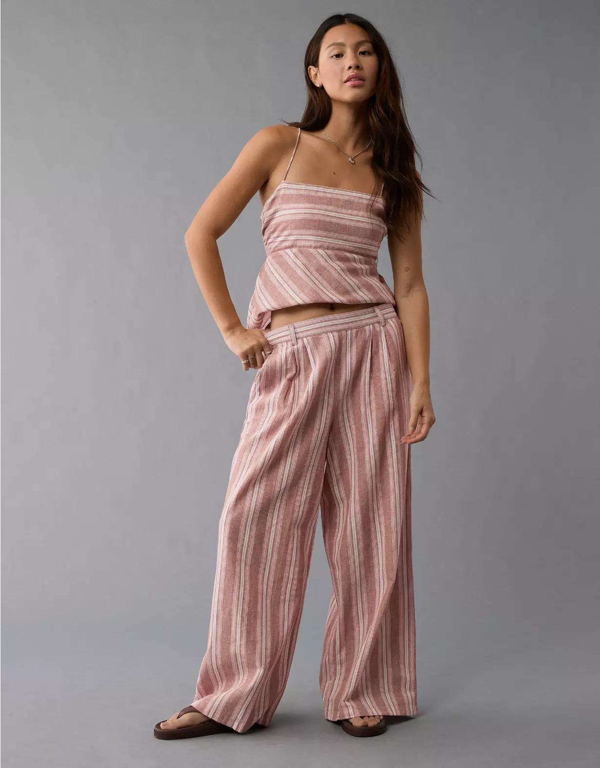 AE Linen-Blend High-Waisted Wide-Leg Pant Product Image