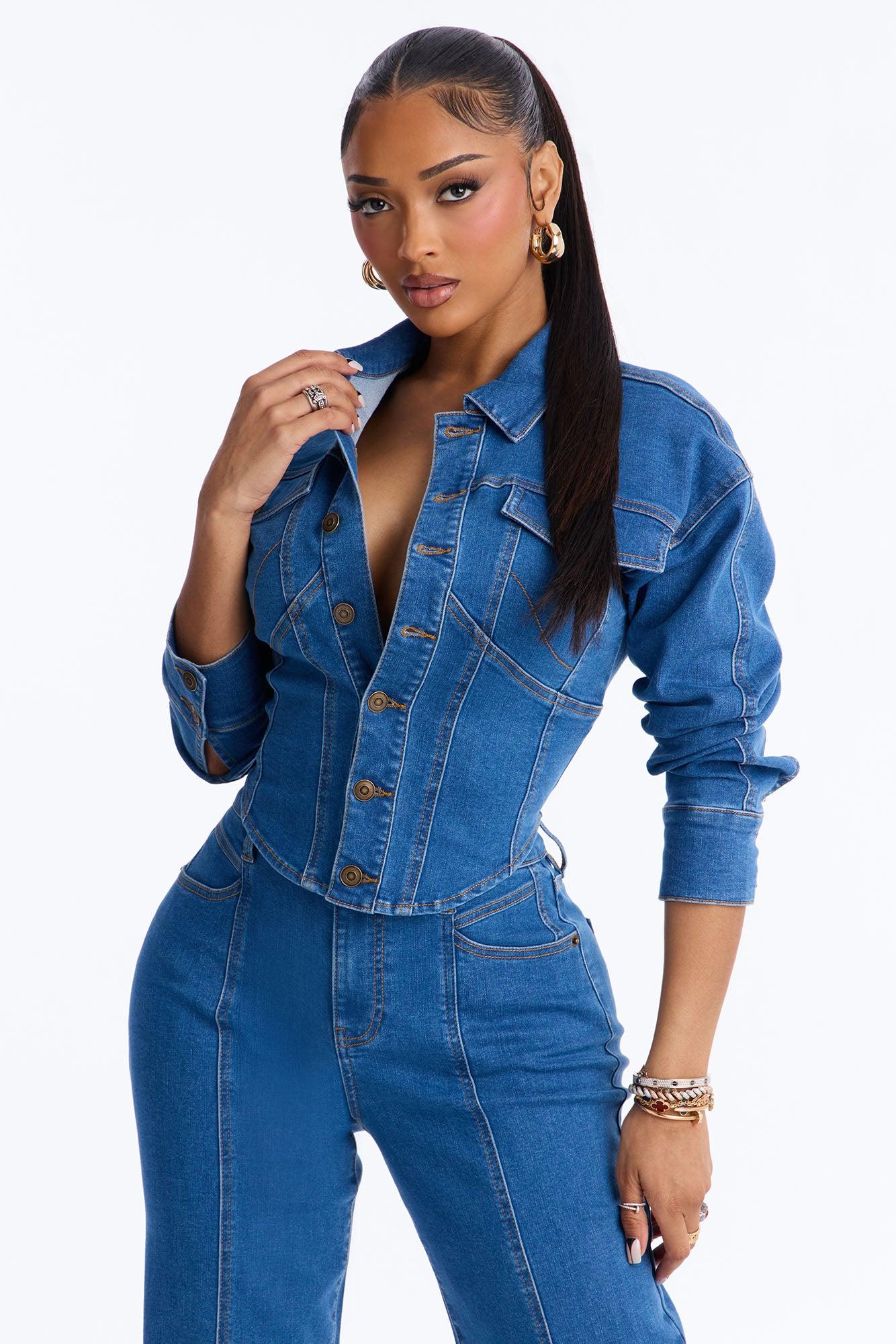Nessa Denim Pant Set - Medium Wash Product Image