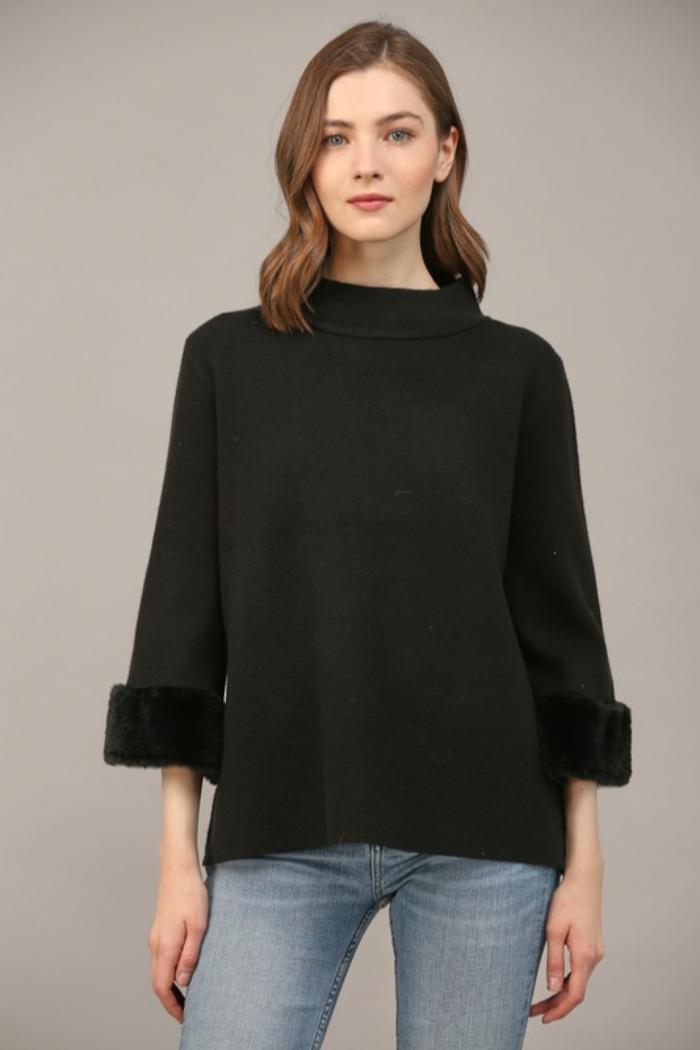 Fur Trim Mock Neck Product Image