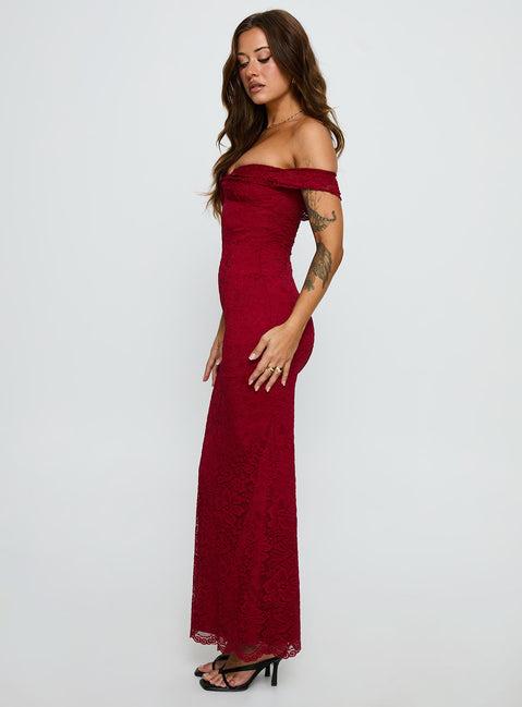 Anabeila Strapless Frill Maxi Dress Red Product Image