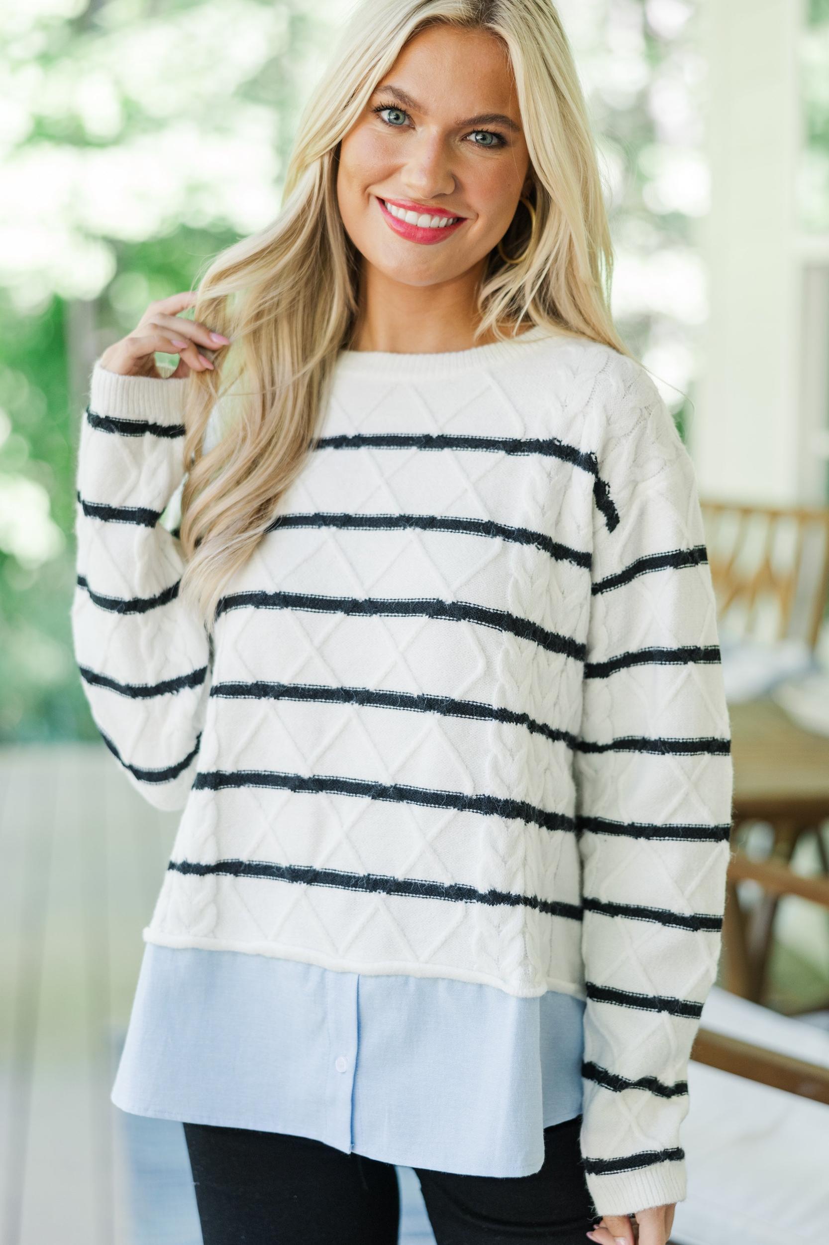 Open Your Eyes Ivory Striped Sweater Female Product Image