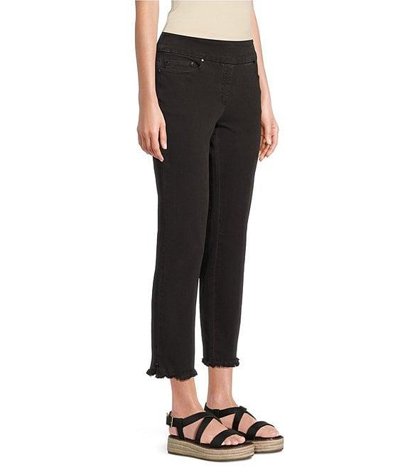 Multiples Solid Garment Dyed Straight Leg Fringe Hem Pull-On Ankle Pants Product Image