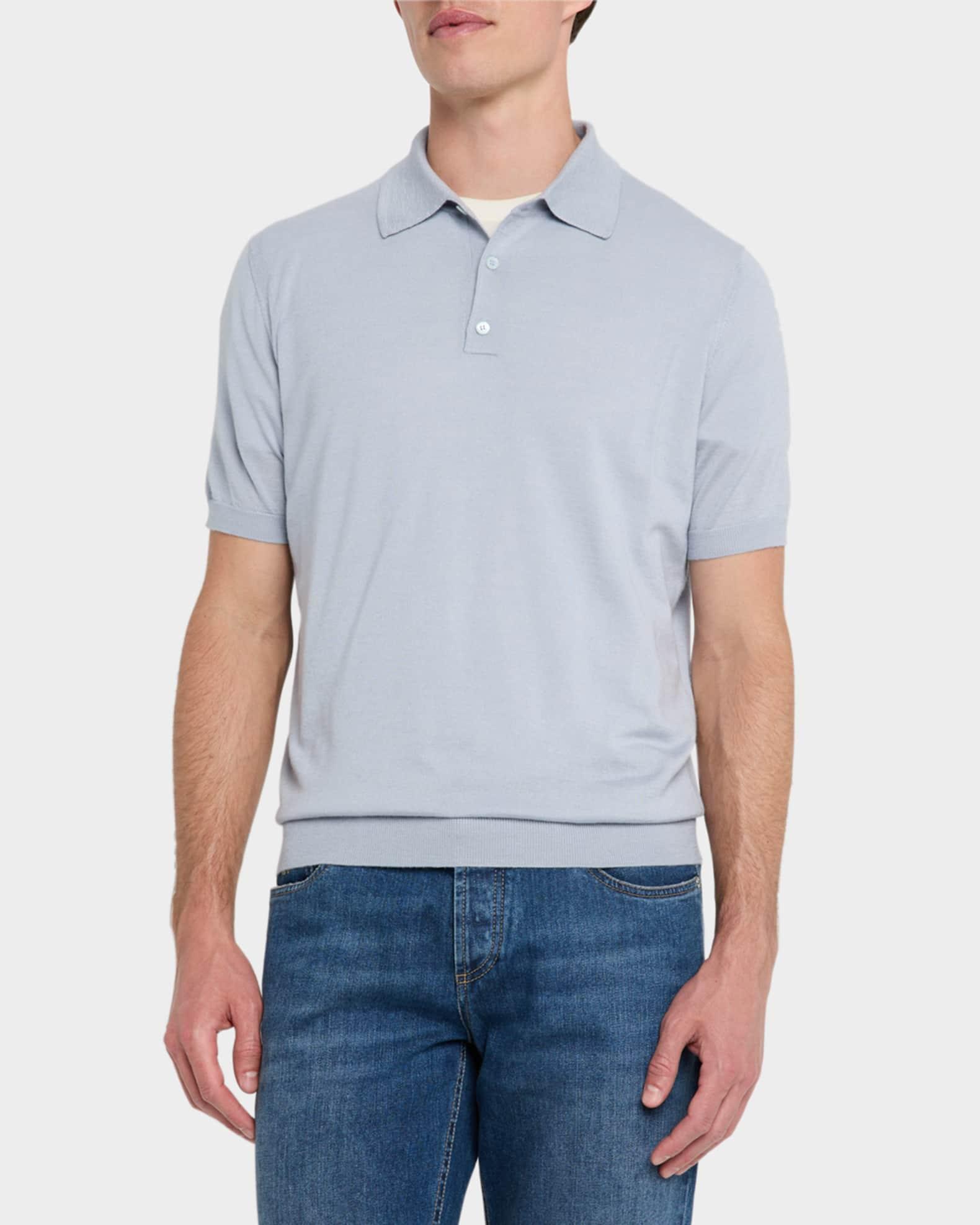 Men's Cashmere and Silk Short-Sleeve Polo Sweater Product Image