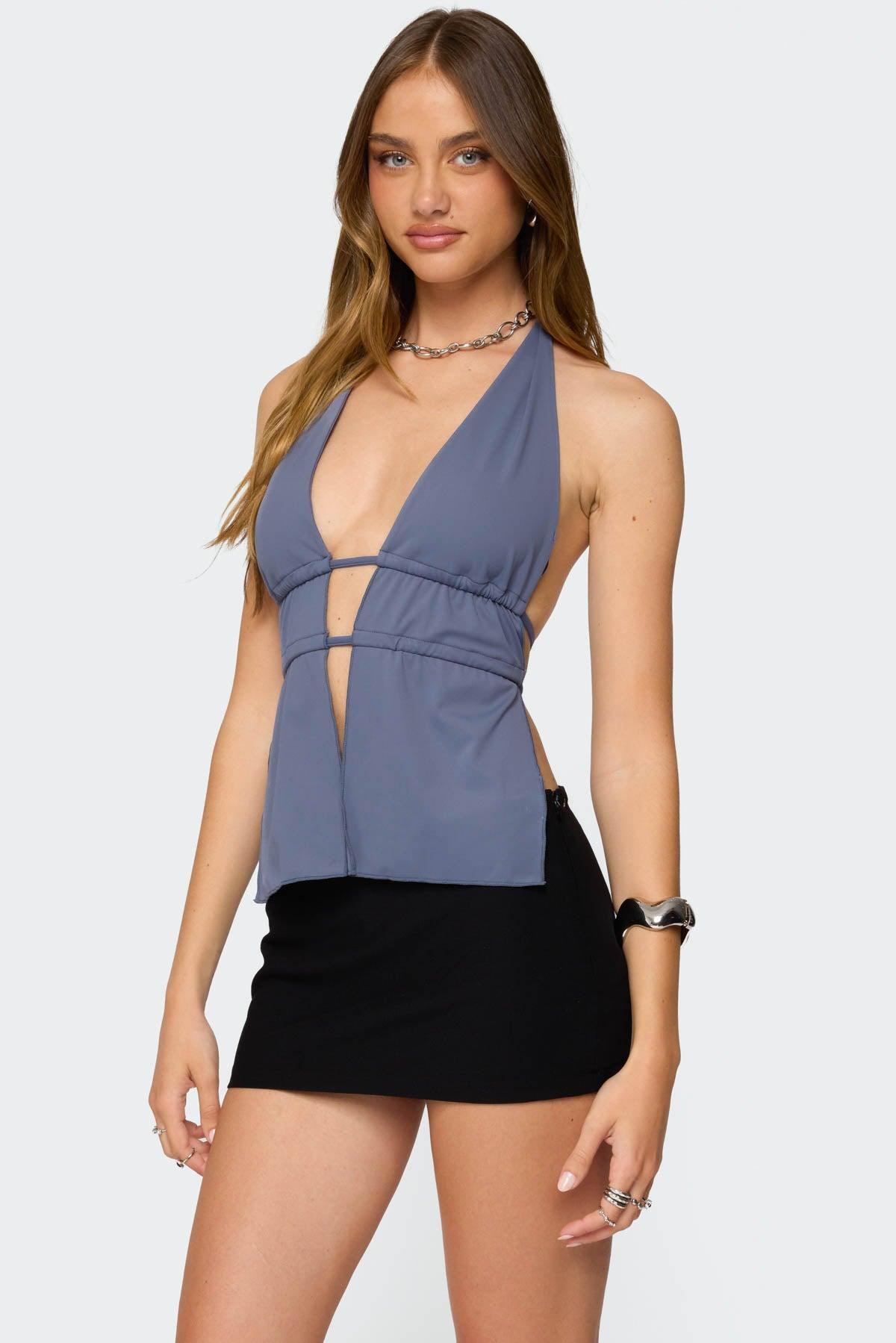 Nikole Split Front Backless Halter Top Product Image
