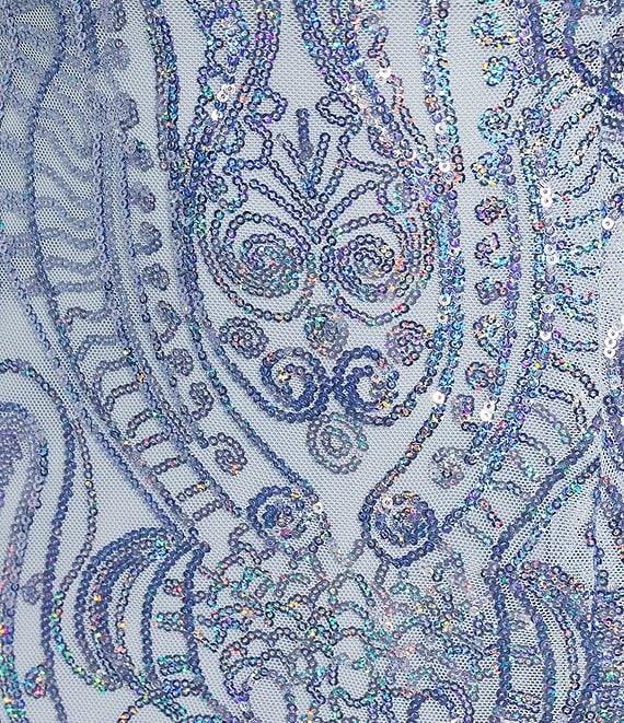 Next Up Printed Sequin Square Neck Front Slit Bungee X-Back Dress Product Image