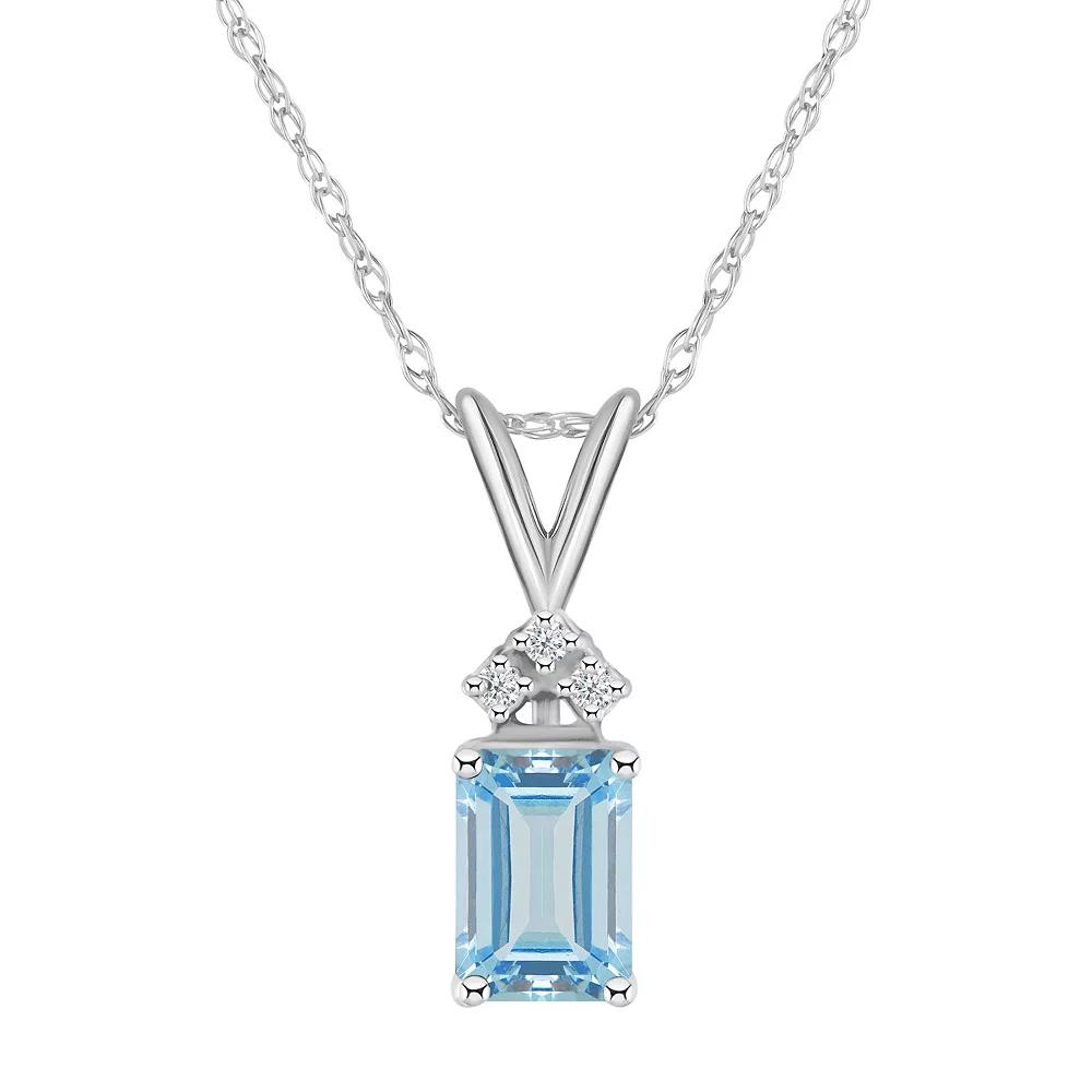 Celebration Gems 14k White Gold Gemstone & Diamond Accent Pendant Necklace, Women's, Size: 18", Aquamarine Product Image