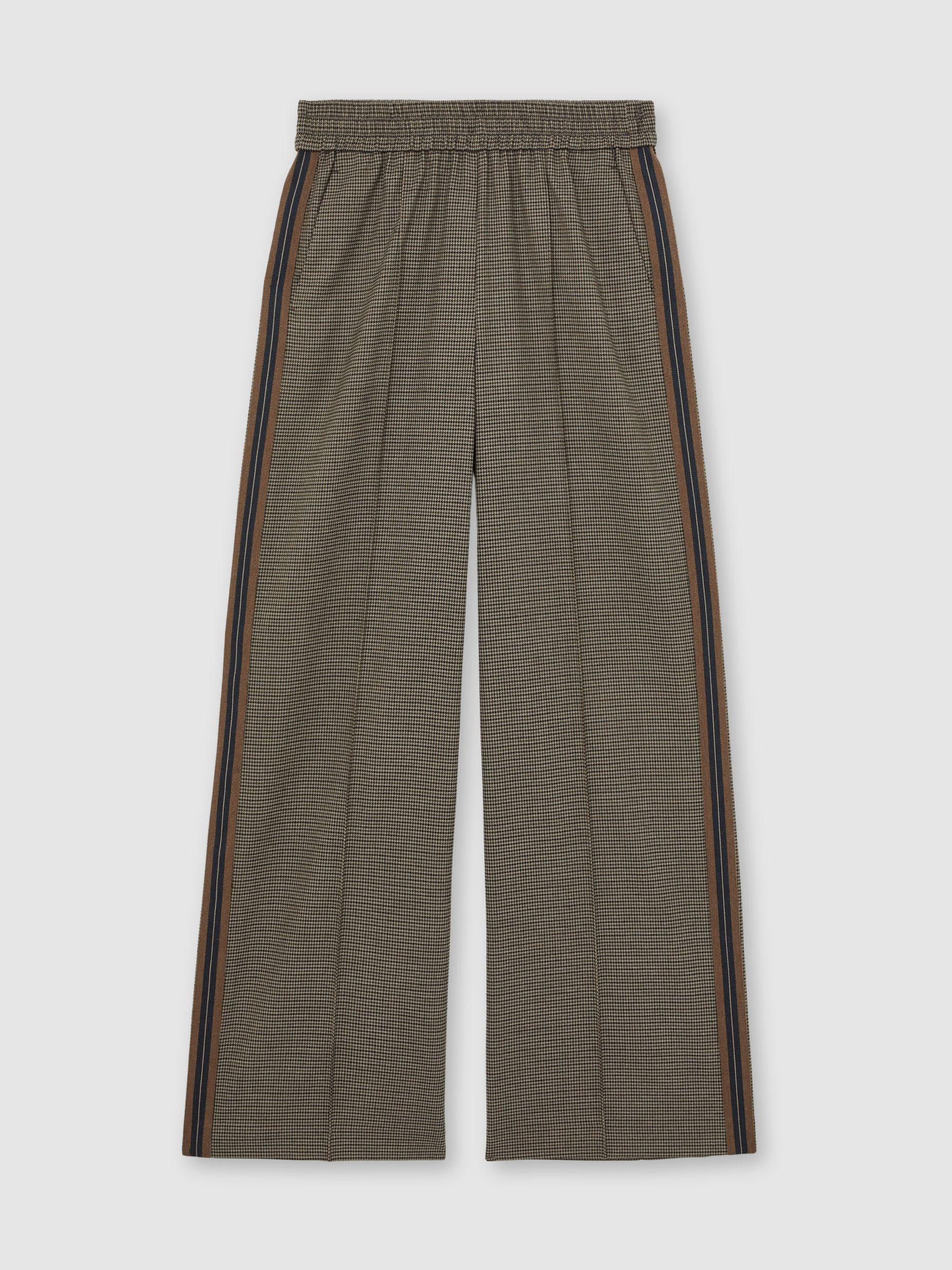 Side-Stripe Wide-Leg Check Trousers in Neutral Check Product Image
