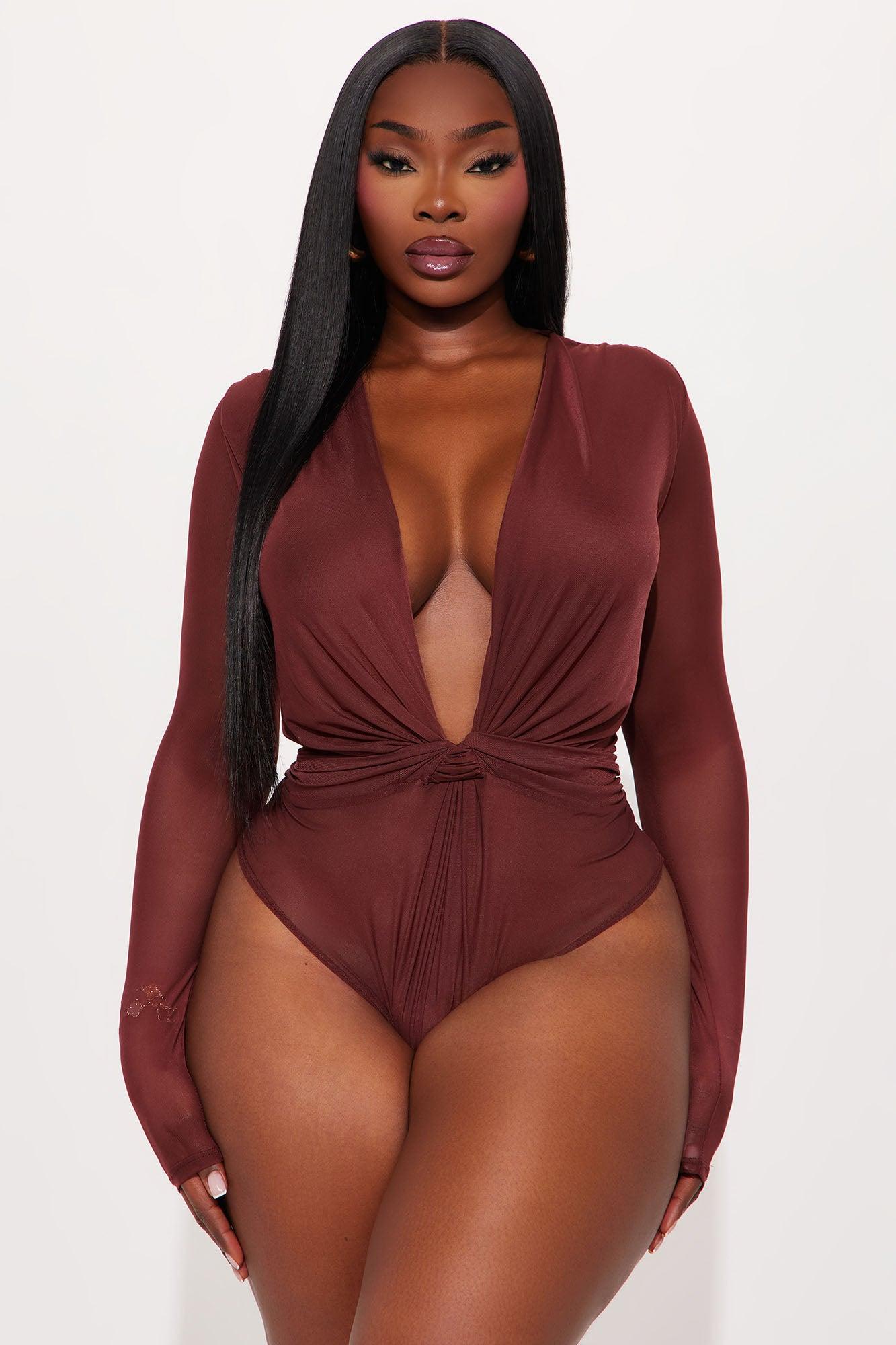 Apphia Long Sleeve Mesh Bodysuit - Brown Female Product Image