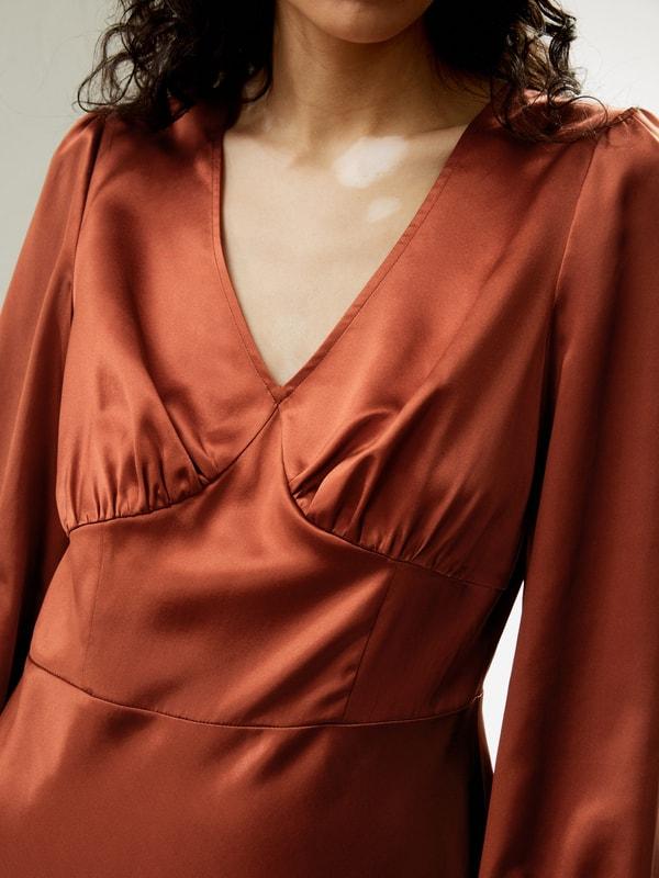LILYSILK Long Sleeve Dress Silk for Women Red Clay Natural Silk Versatile Pleated Cups Dress 2 Product Image