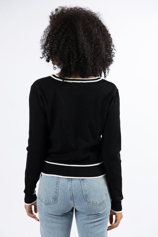Gives Me Time Black and Ivory Contrast Trim Cardigan FINAL SALE Product Image
