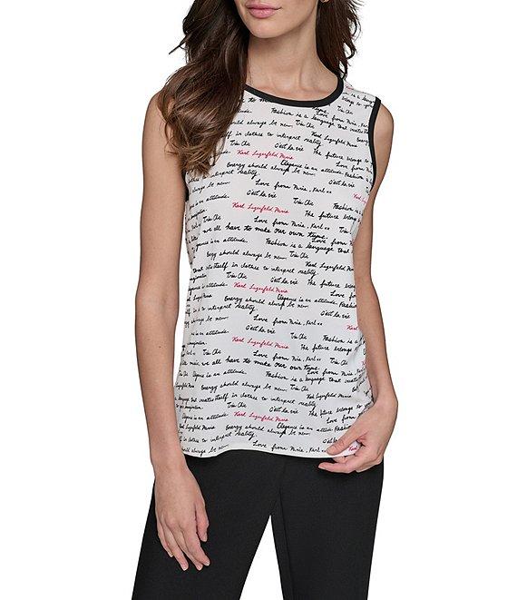 KARL LAGERFELD PARIS Mixed Media Crew Neck Sleeveless Tank Product Image