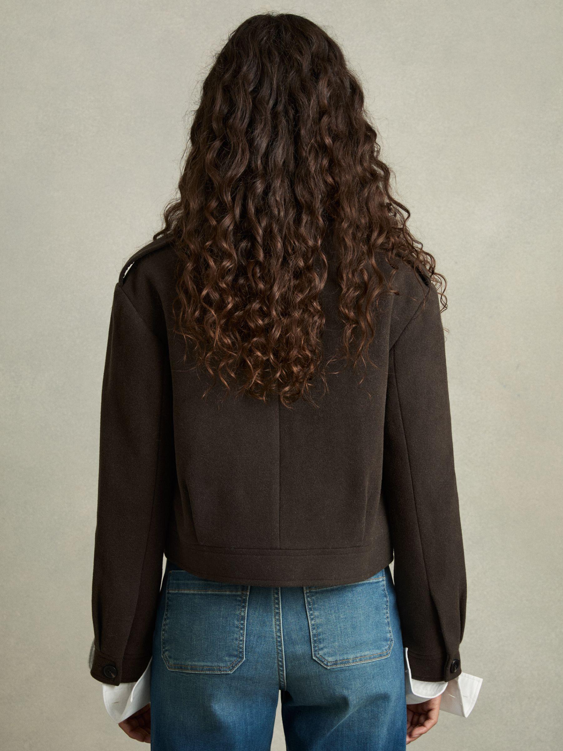 Wool-Blend Cropped Jacket in Mocha Brown Product Image