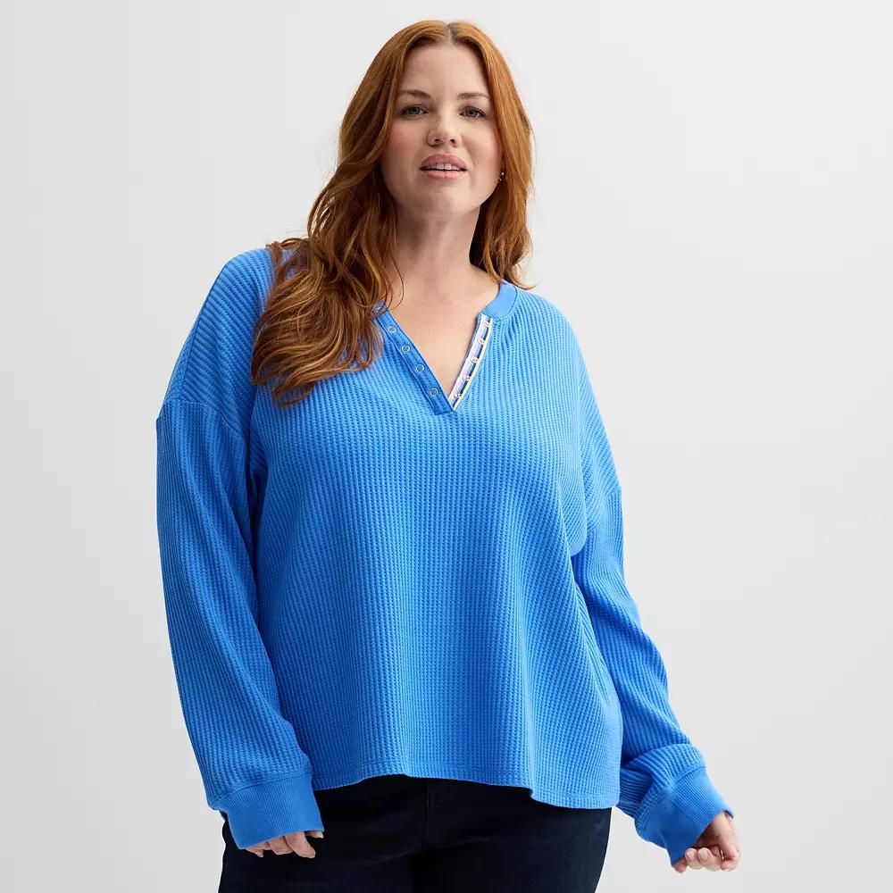 Plus Size Sonoma Goods For Life® Relaxed Waffle Knit Henley, Women's, Size: 3XL, Purple Product Image