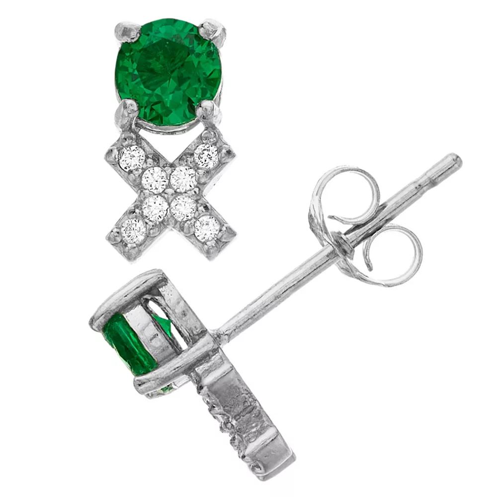 Aleure Precioso Sterling Silver Lab-Created Gemstone & Cubic Zirconia "XO" Stud Earrings, Women's, Sterling Silver Green Product Image