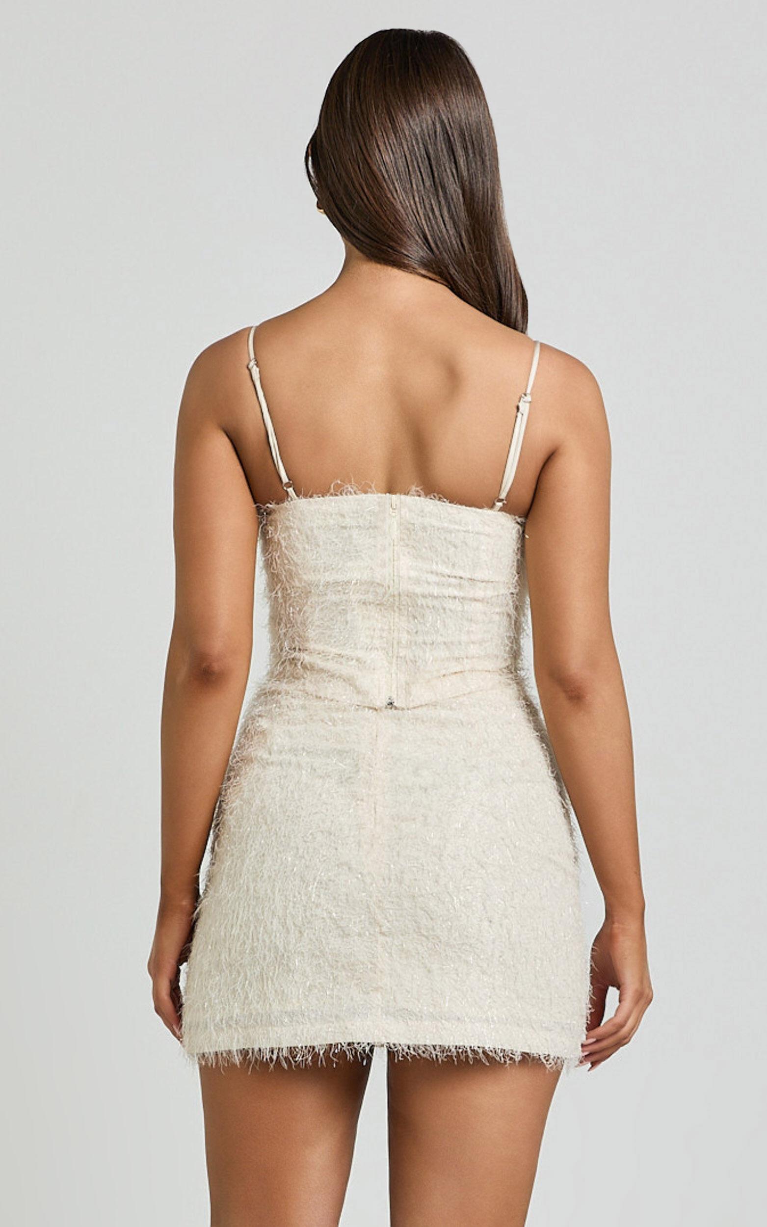 Frida Mini Skirt - High Waisted A Line Fluffy Skirt in Cream Product Image