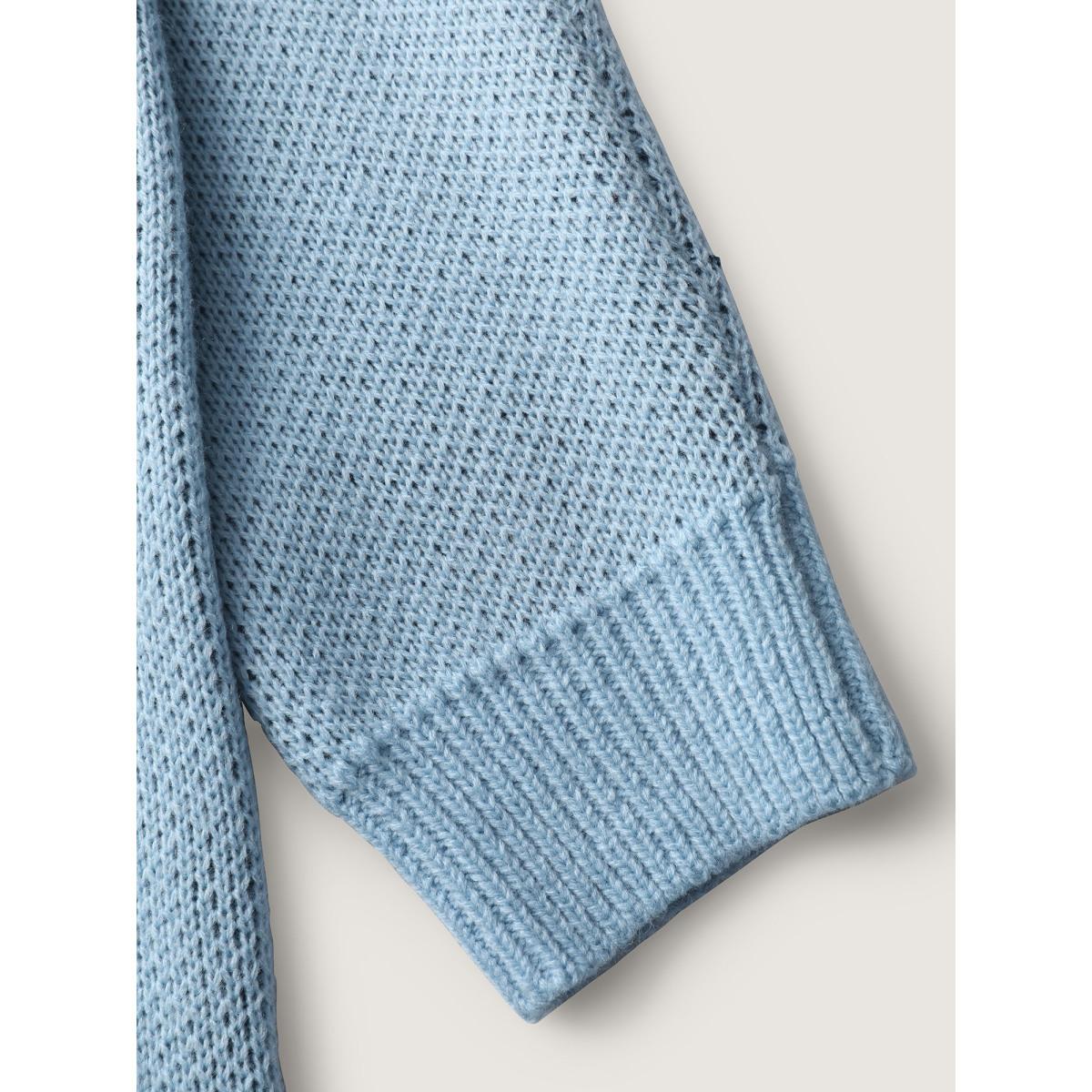 Plus Size Coconut Tree Pattern Jacquard Pullover LightBlue Women Leisure Loose Long Sleeve Round Neck Casual Pullovers BloomChic 10/M Product Image