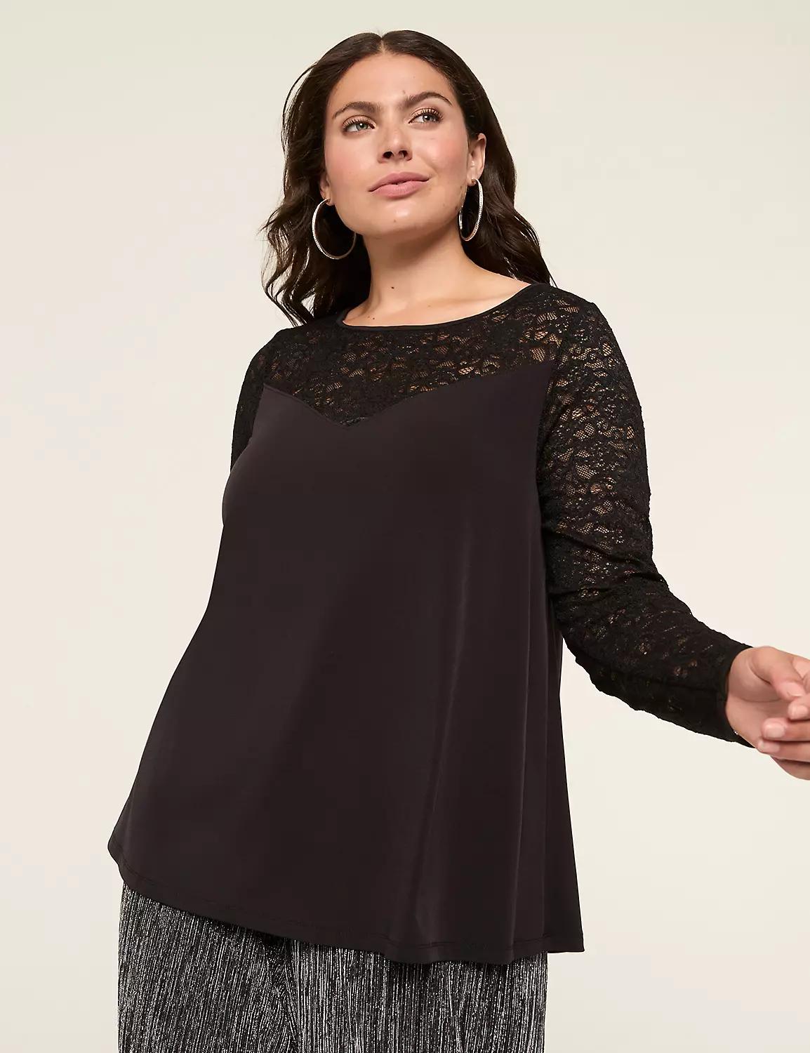 Sweetheart-Neck Lace & Jersey Top Product Image