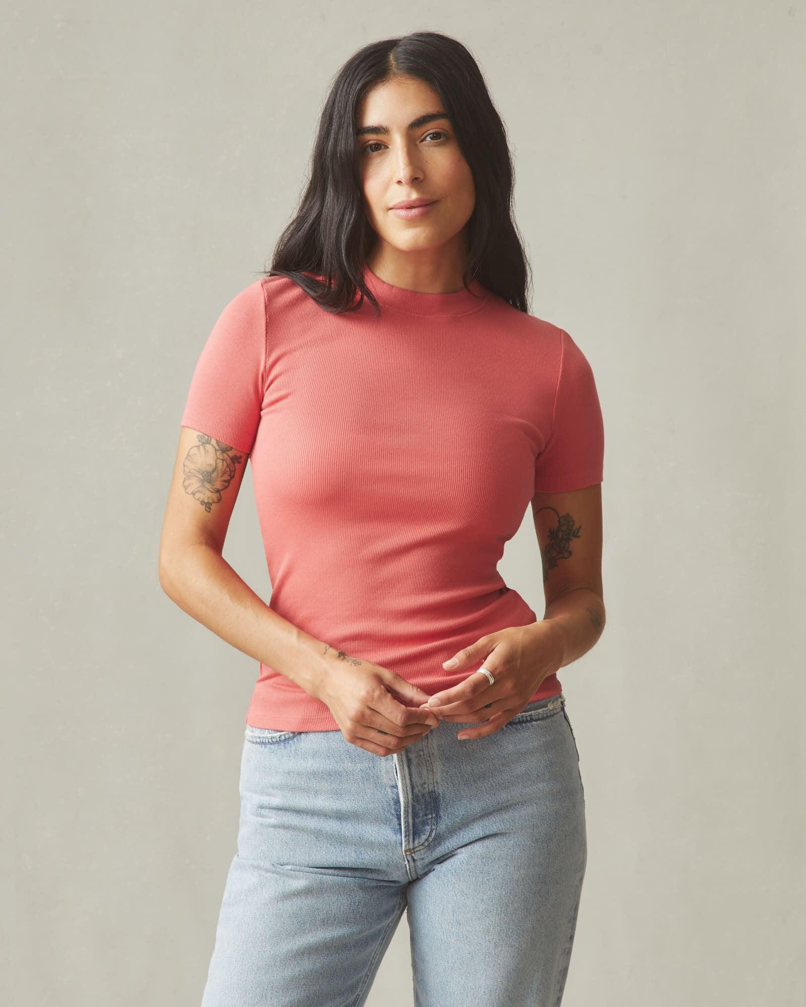 Women's Luxe Rib Crew Tee - Spiced Coral Product Image
